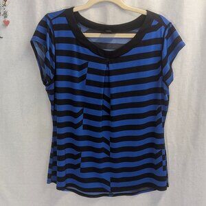 Worthington Size Large Blue and Black Striped Top